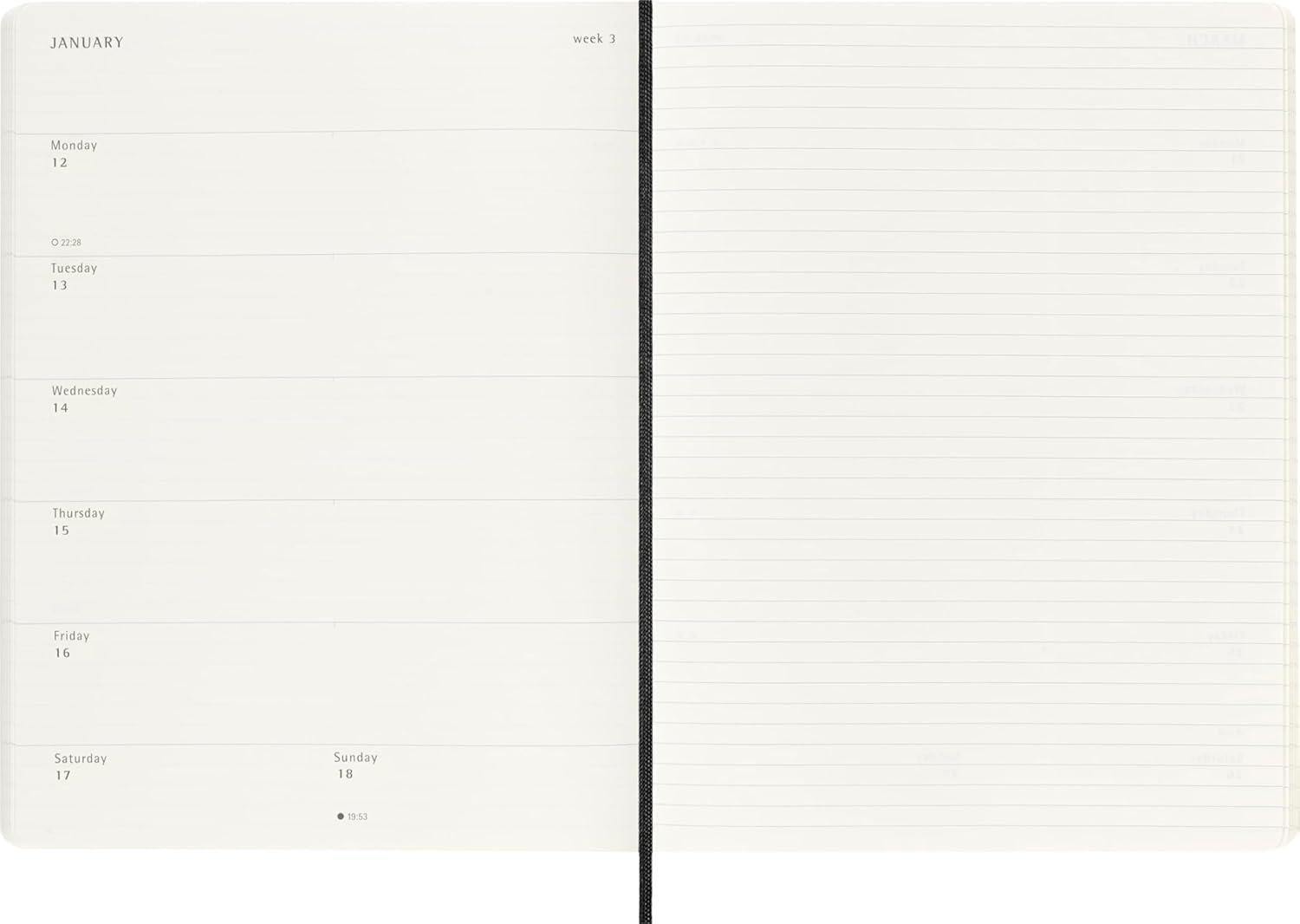 imageMoleskine Classic 18 Month 20252026 Weekly Planner Soft Cover XL 75quot x 10quot Black 208 pages