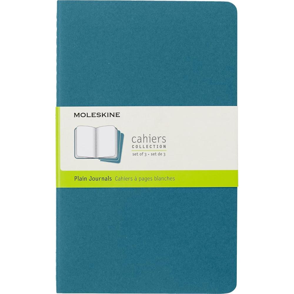 imageMoleskine Cahier Journal Soft Cover Large 5quot x 825quot RuledLined Black 80 Pages Set of 3Brisk Blue