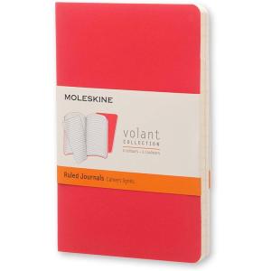 Moleskine Volant Journal, Soft Cover, XS (2.5″ x 4″) Ruled/Lined, Black, 56 Pages (Set of 2)(Geranium Red)