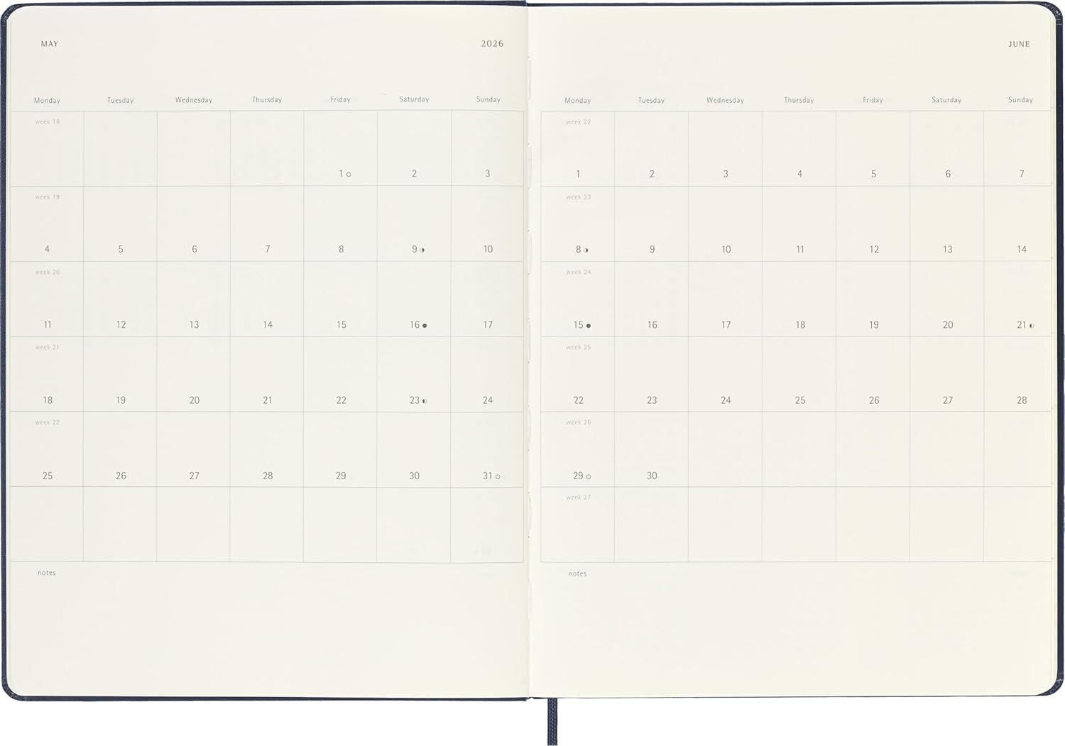 imageMoleskine Classic 12 Month 2026 Weekly Planner Hard Cover XL 75quot x 975quot Sapphire Blue 144 pages