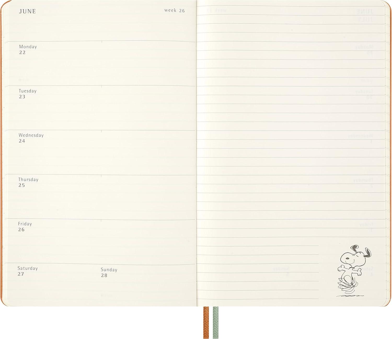 imageMoleskine Limited Edition Peanuts Snoopy 12 Month 2026 Weekly Planner Hard Cover Large 5quot x 825quot Cadmium Orange 208 pages