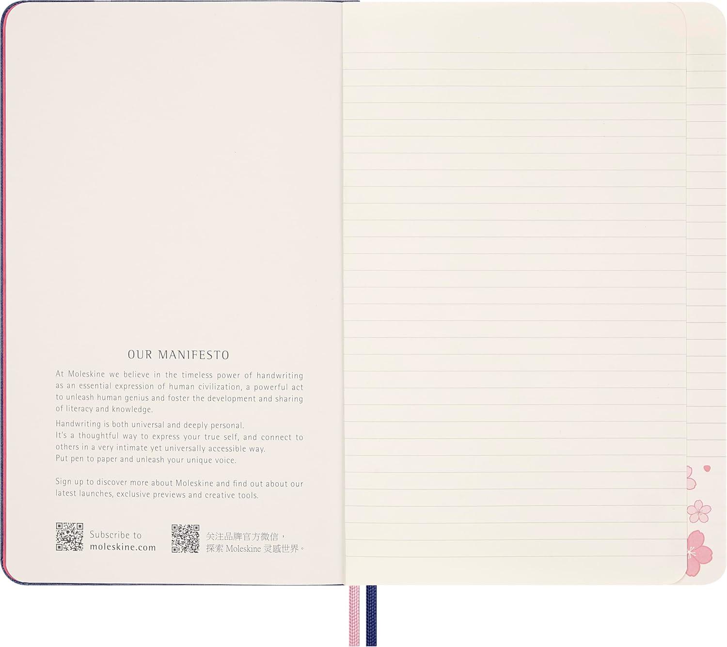 imageMoleskine Limited Edition Sakura 2025 Notebook Hard Cover Large 5quot x 825quot Ruled Cherry Blossoms 176 pages Dark Blue