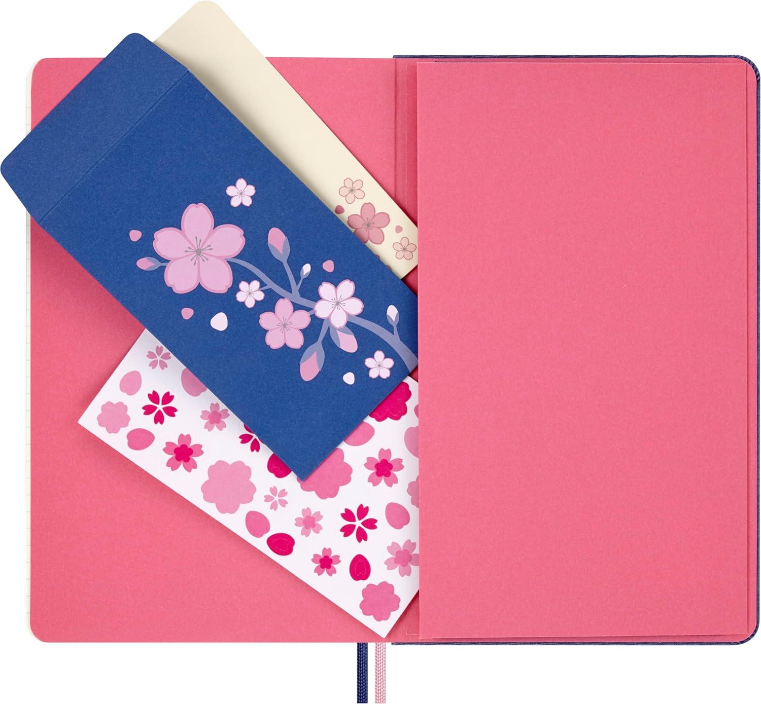 imageMoleskine Limited Edition Sakura 2025 Notebook Hard Cover Large 5quot x 825quot Ruled Cherry Blossoms 176 pages Dark Blue
