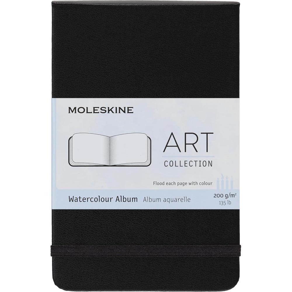 imageMoleskine Art Watercolor Album Hard Cover Pocket 35quot x 55quot PlainBlank Black 60 PagesPocket