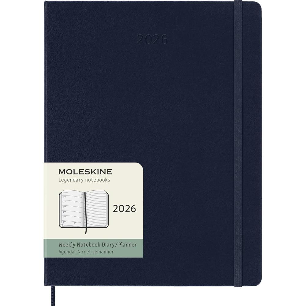 imageMoleskine Classic 12 Month 2026 Weekly Planner Hard Cover XL 75quot x 975quot Sapphire Blue 144 pages