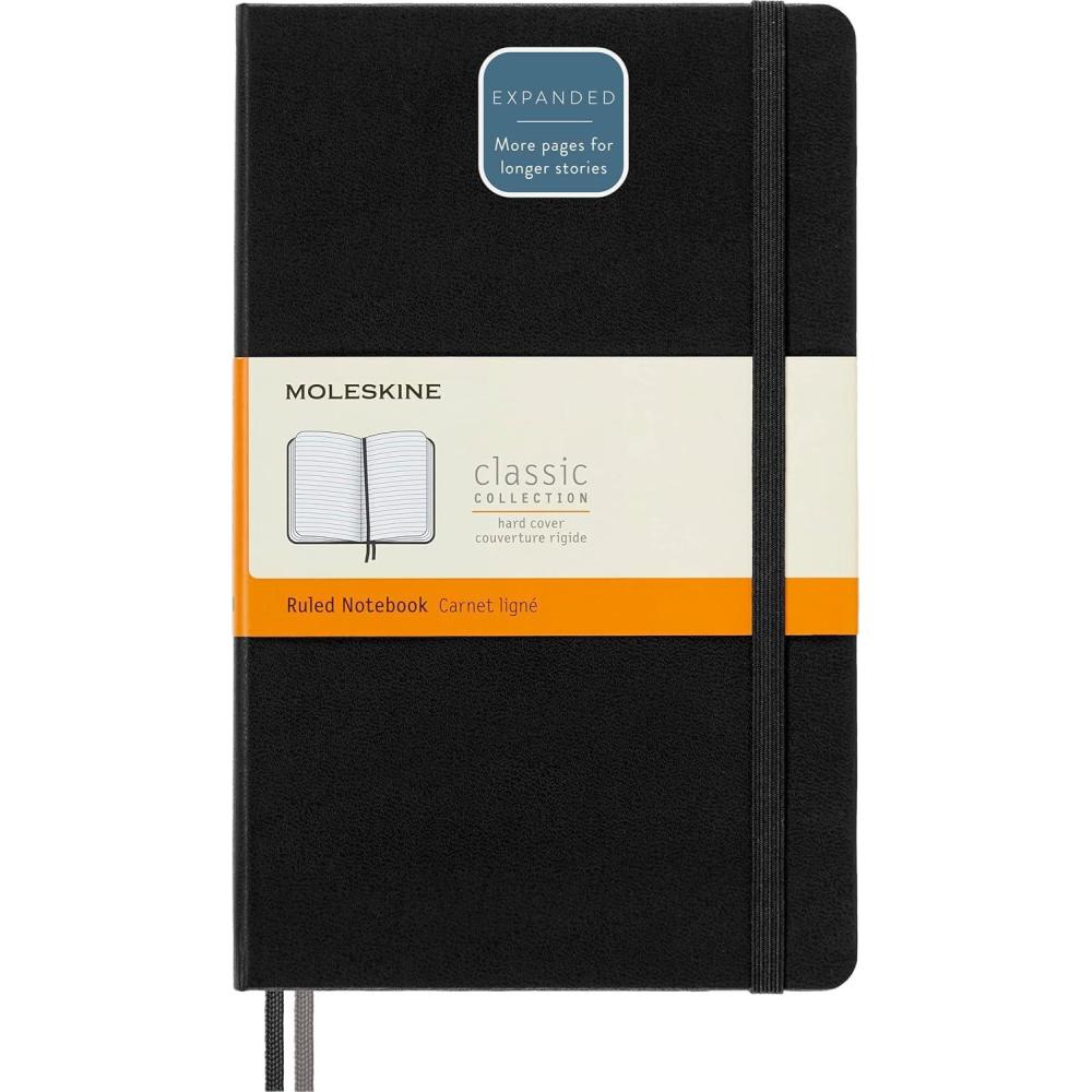 imageMoleskine Classic Expanded Notebook Hard Cover Large 5quot x 825quot RuledLined Black 400 Pages