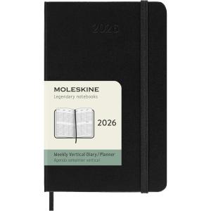 Moleskine Classic 12 Month 2026 Weekly Vertical Planner, Hard Cover, Pocket (3.5″ x 5.5″), Black, 144 pages