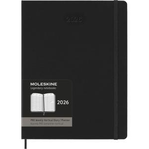 Moleskine PRO 12 Month 2026 Weekly Vertical Planner, Hard Cover, XL (7.5″ x 9.75″), Black, 288 pages