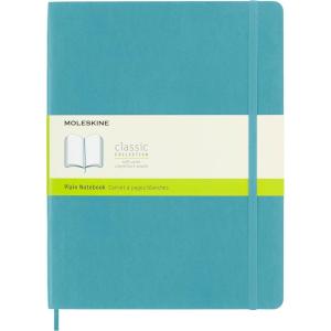 Moleskine Classic Notebook, Soft Cover, XL (7.5″ x 9.5″) Plain/Blank, Reef Blue, 192 Pages