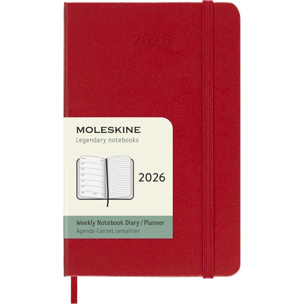 imageMoleskine Classic 12 Month 2026 Weekly Planner Hard Cover Pocket 35quot x 55quot Scarlet Red 144 pages