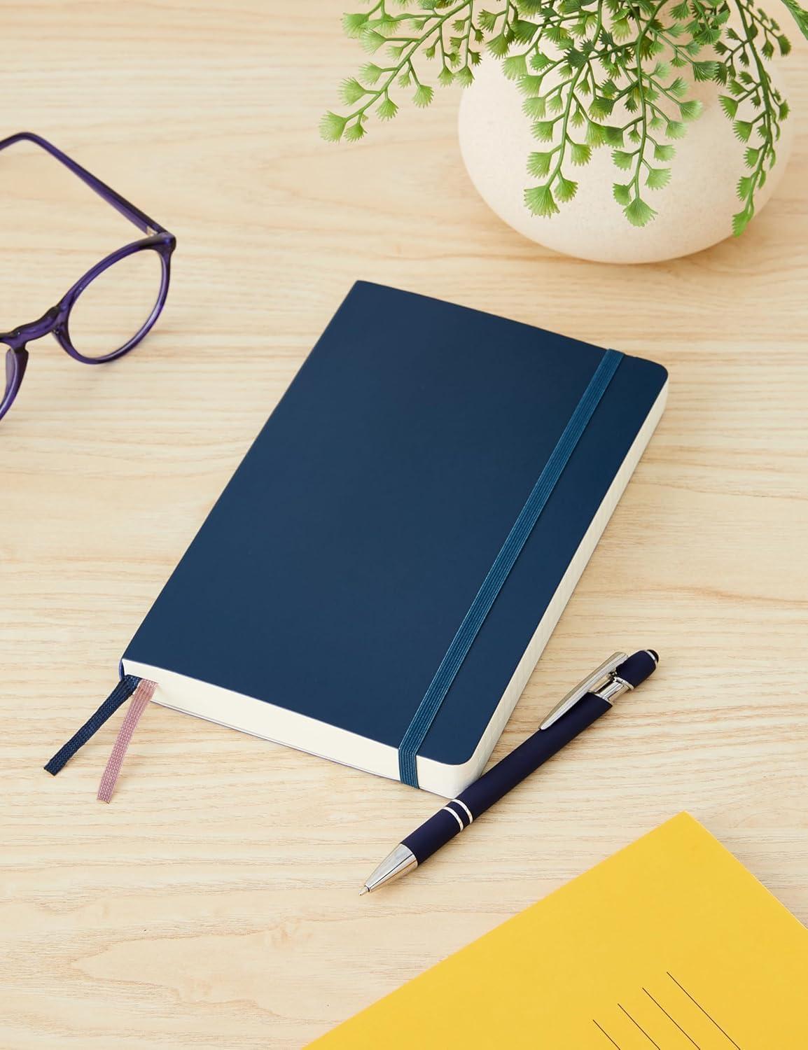 imageMoleskine Classic Expanded Notebook Soft Cover Large 5 x 825 RuledLined Sapphire Blue 400 Pages red