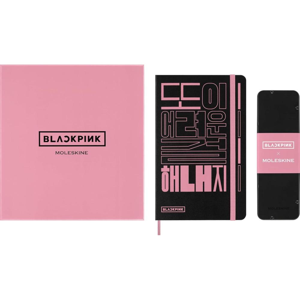 imageMoleskine x BLACKPINK Limited Edition Drawing Gift Set Large Sketchbook 5 x 825 with 5 Watercolor Pencils in Gift box Black amp Pink 104 pages