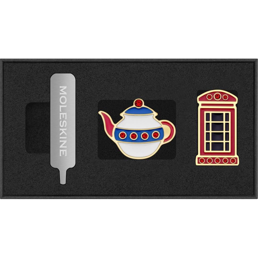 imageMoleskine Notebook Personalization Pins UK Country Pins Teapot amp Phone Box Set of 2Gold