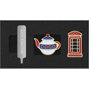 Moleskine Notebook Personalization Pins, U.K. Country Pins – Teapot & Phone Box, Set of 2(Gold)